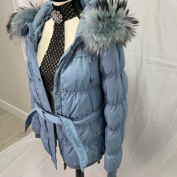 WOMEN MEDIUM PUFFER JACKET FLASH GEO BRAND WITH FUR BLUE HIGH END CANADIAN BRAND - Picture 6 of 9